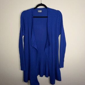 Chicos Travelers Collection Blue Ribbed Open Front Cardigan Sweater Size 1 S/M